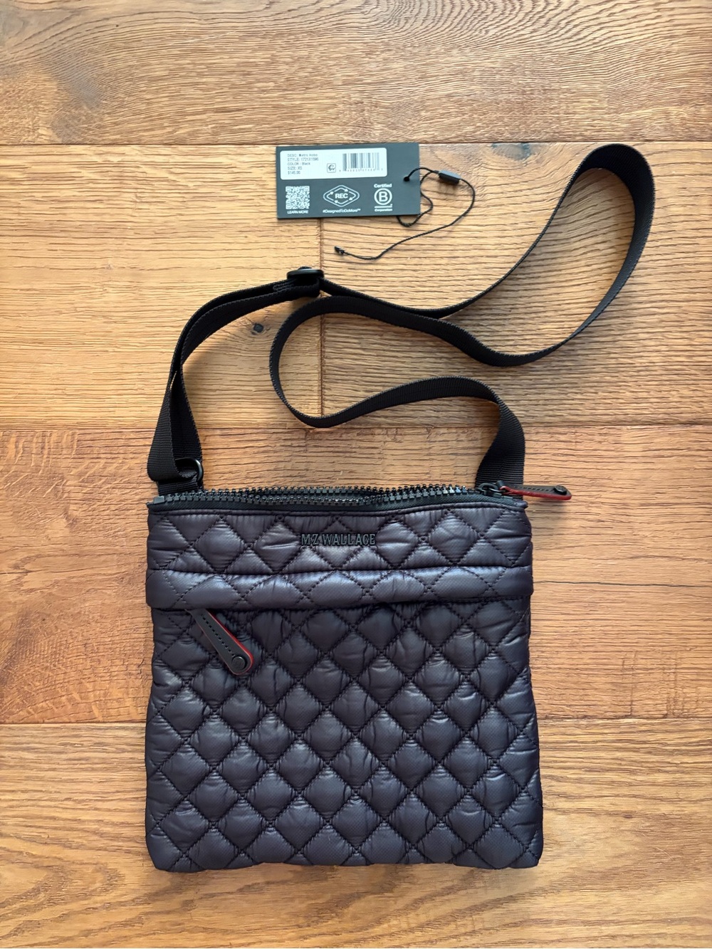 MZ Wallace Quilted Black Crossbody Messenger with Red Trim